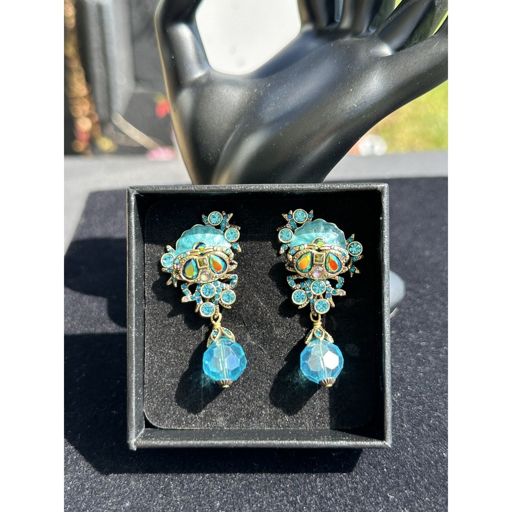 NWT HEIDI DAUS "Chesapeake Beauty" Enamel Beaded Crystal Crabb Drop Earrings